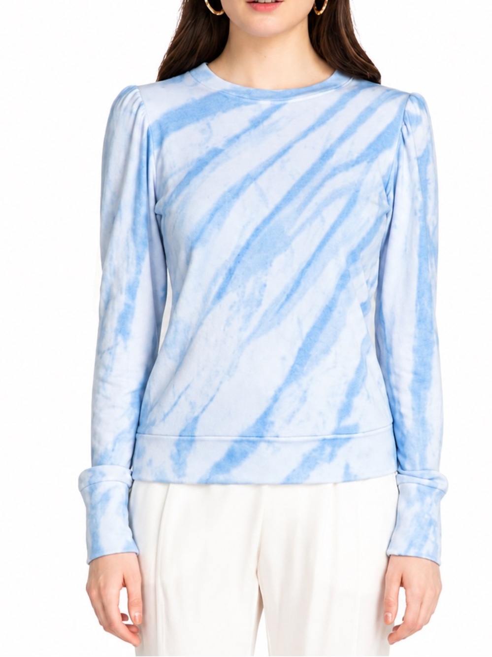 Johnny Was X Amanda Bond Light Blue Marbled Puff Sleeve Sweatshirt Size Small
